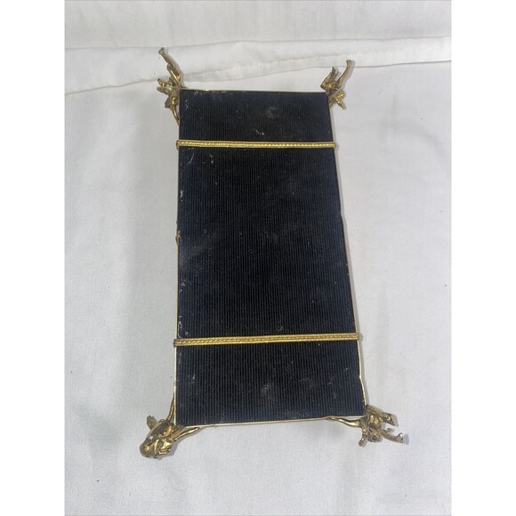 Vintage Gold Metal Brass floral Filigree cherub Angel Regency Tissue Box Holder - Picture 4 of 16